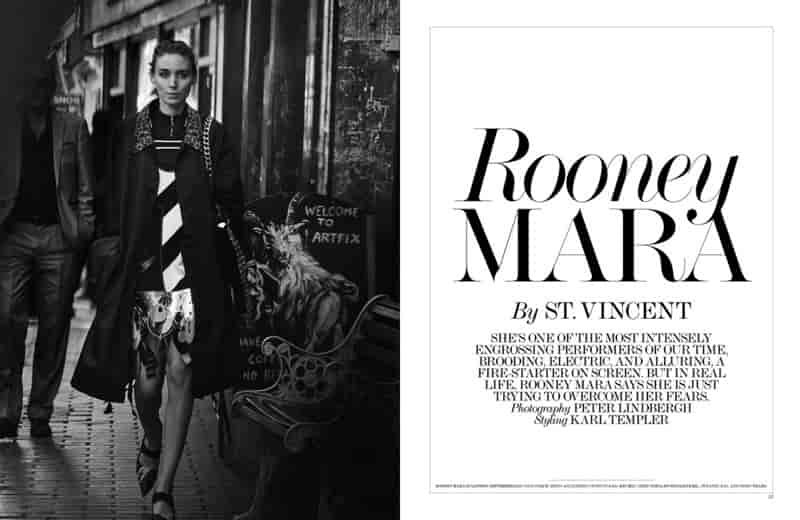 Rooney Mara poses for Peter Lindbergh on the streets of London for the feature