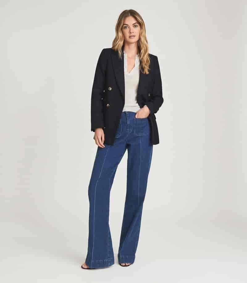 Reiss Logan Double Breasted Twill Blazer in Navy $545