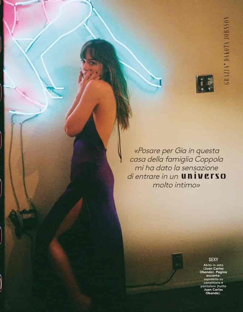 Actress Dakota Johnson wears Juan Carlos Obando dress