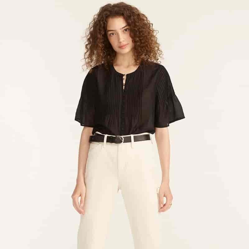 J. Crew Silk Cotton Voile Pintuck Top $99.50