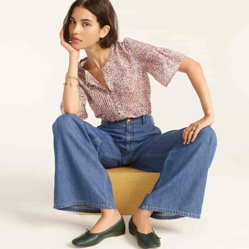J. Crew Silk Cotton Voile Pintuck Top in Blooming Floral $118