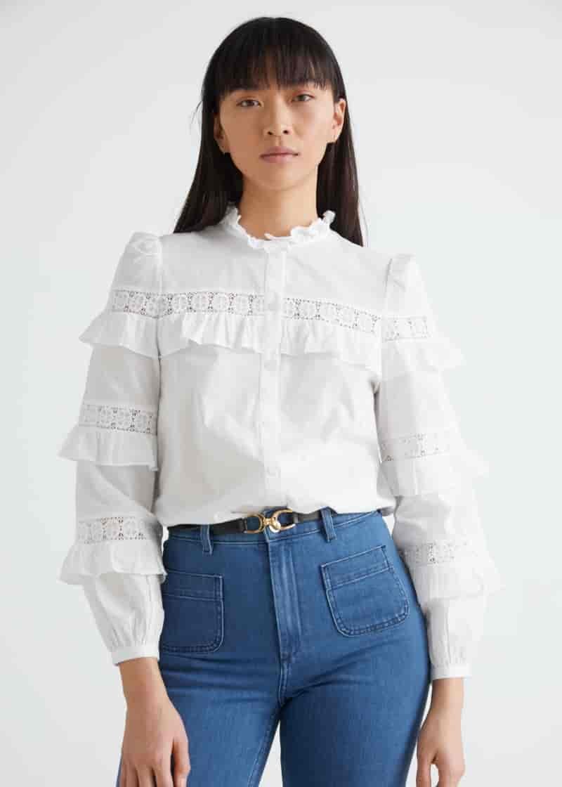 & Other Stories Button Up Ruffle Embroidery Blouse $99