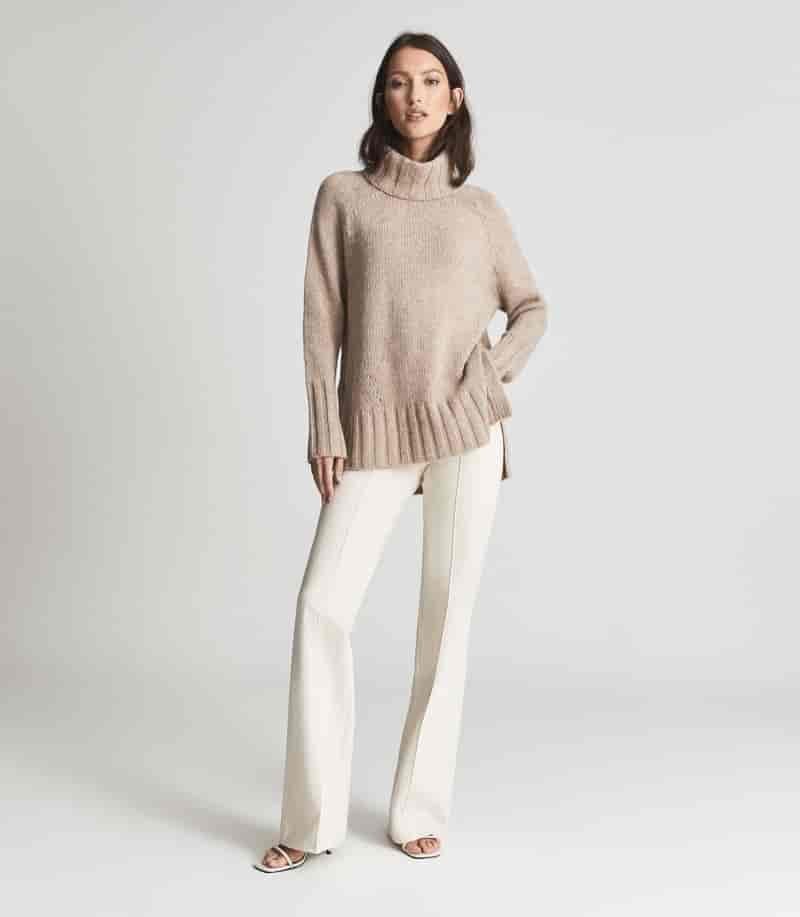 Reiss Stevie Cashmere Blend Roll Neck in Nude $245