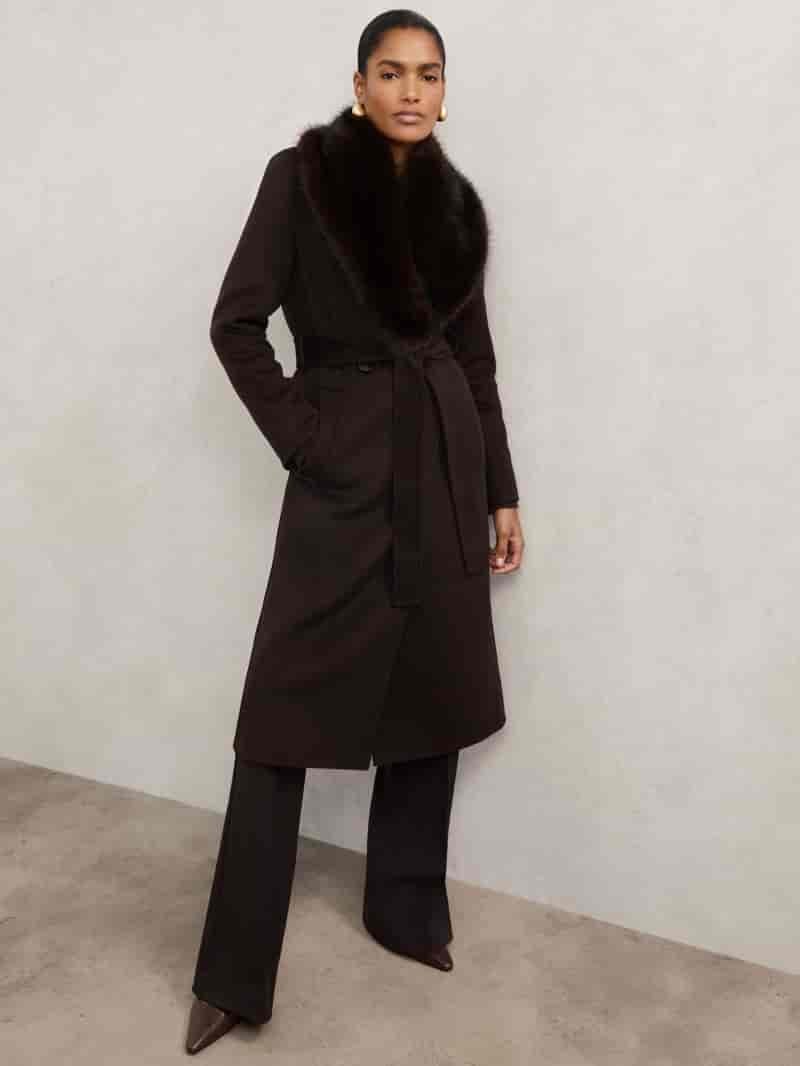 Reiss Benny Faux Fur Collar Blindseam Coat in Wool Blend $509