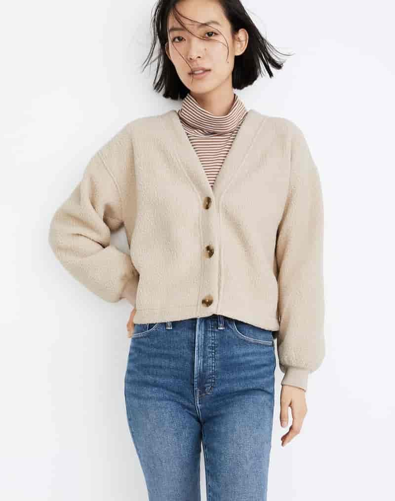 Madewell (Re)sourced Fleece Crop Cardigan in Summer Dune $98