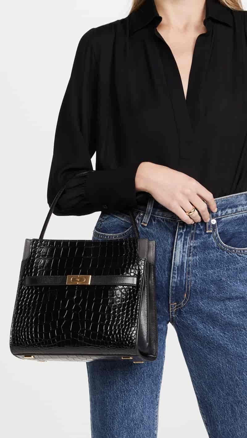 Tory Burch Lee Radziwill Embossed Small Double Bag $1,098