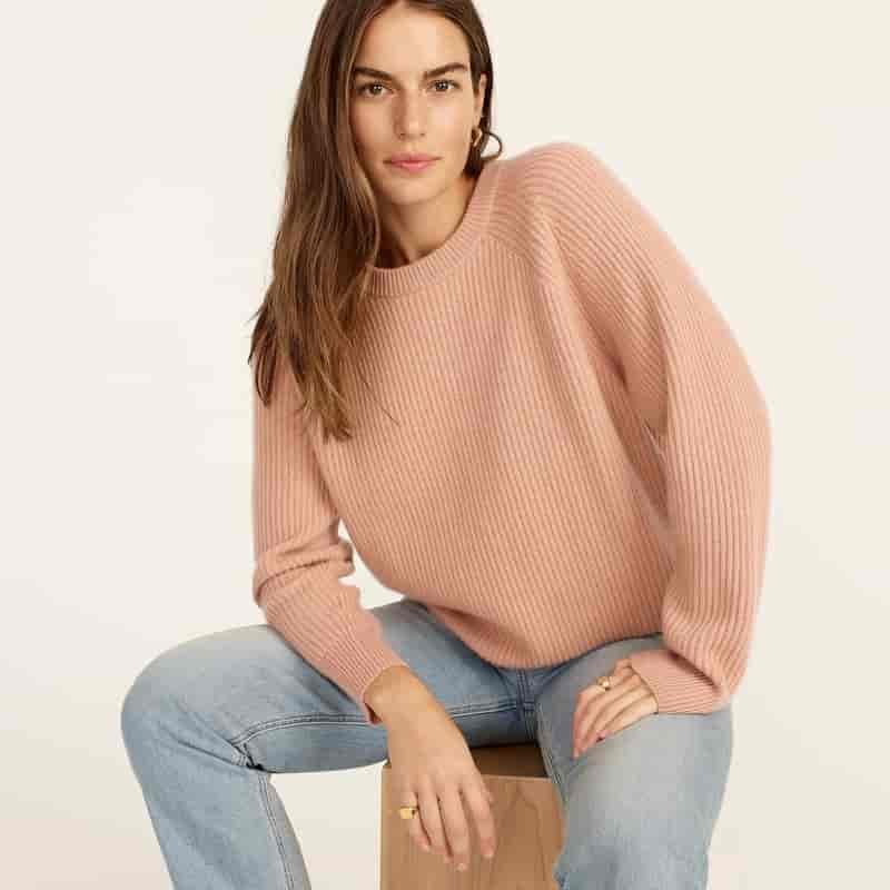 J. Crew Ribbed Cashmere Oversized Crewneck Sweater in Rosy Dune $198
