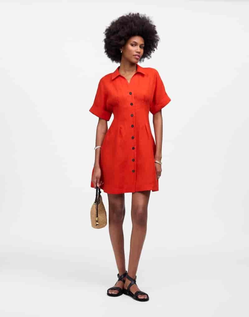 Madewell Pleated Mini Shirtdress in 100% Linen $128
