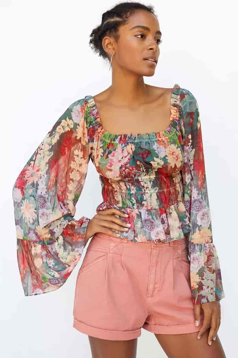 Hutch Smocked Puff-Sleeve Blouse in Pink $120