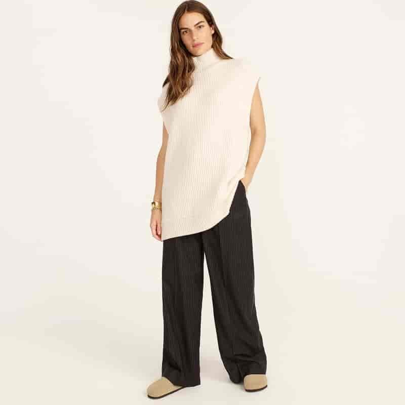 J. Crew Cashmere Sleeveless Turtleneck in Hthr Muslin $228
