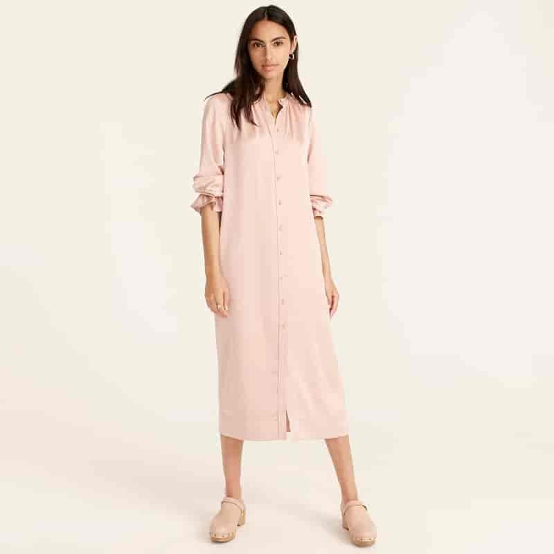 J. Crew Drapey Shirtdress with Satin-Back Crepe in Luxury Camel $118