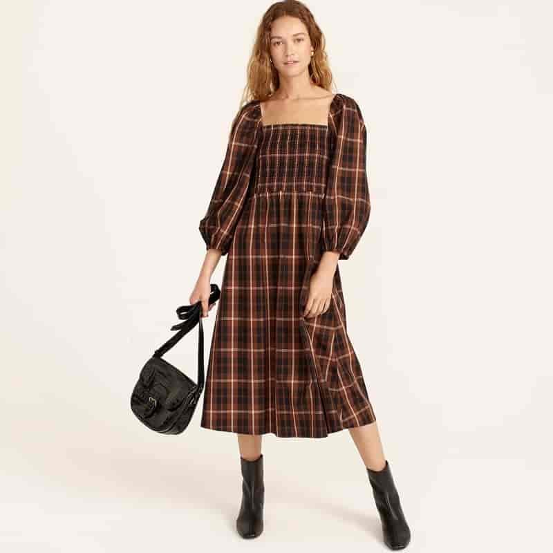 J. Crew Smocked Puff-Sleeve Dress in Friday Plaid $128