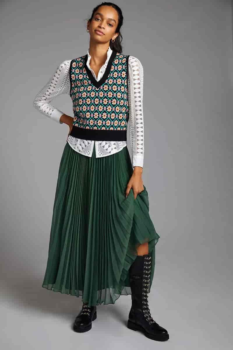Pankaj Nidhi Pleated Maxi Skirt $160