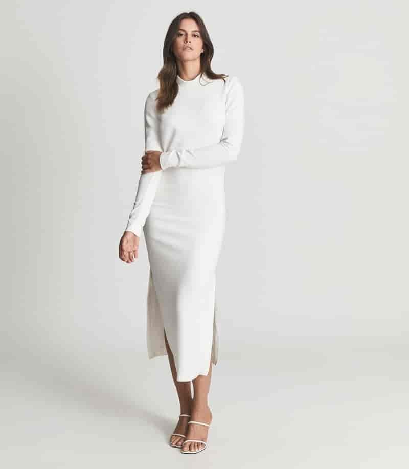 Reiss Martha Open Back Midi Dress in Ivory $375