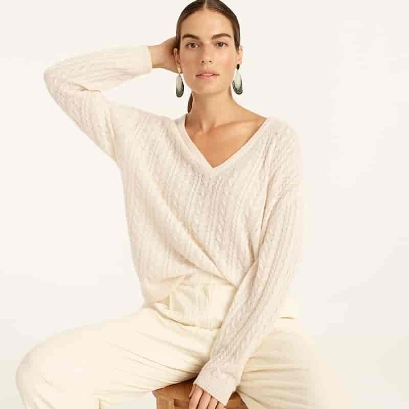 J. Crew Cashmere Cable-Knit Relaxed V-Neck Sweater $148