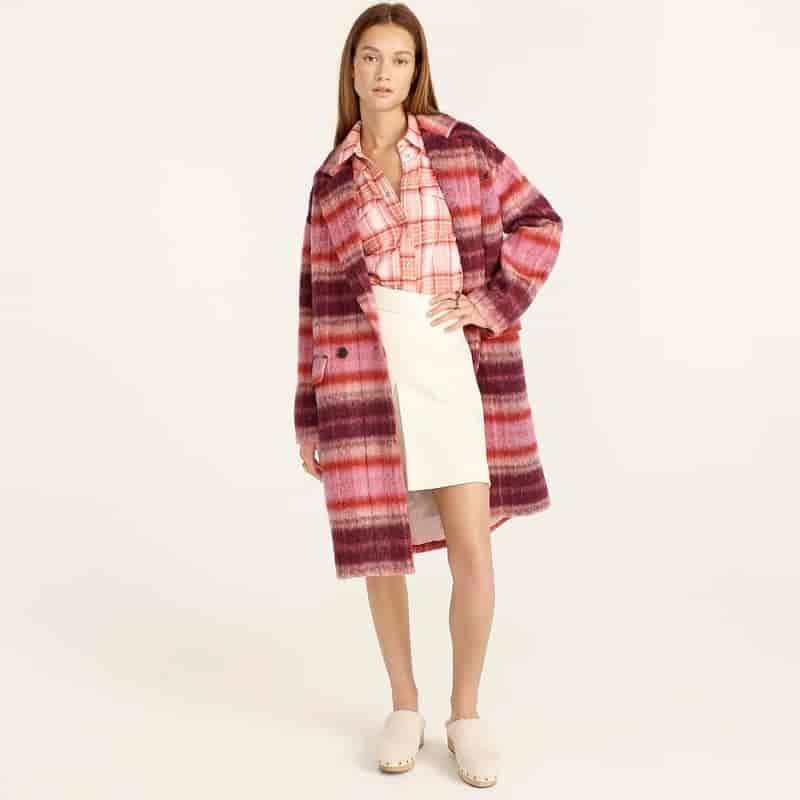 J. Crew Collection Topcoat Burgundy Tartan in Italian Brushed Wool $498