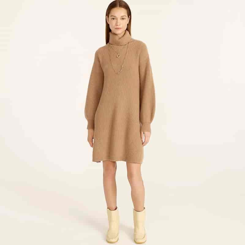 J. Crew Wool & Recycled-Cashmere Turtleneck Sweater Dress in Camel $298