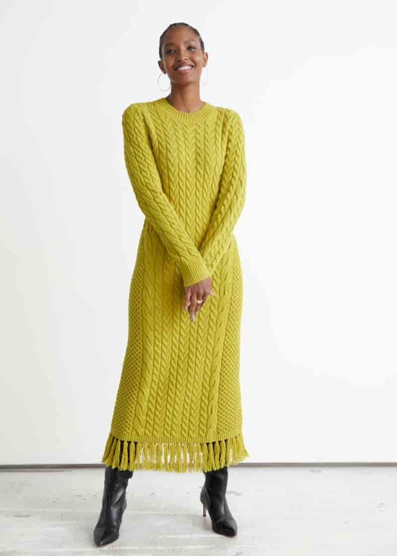 & Other Stories Cable Knit Midi Dress in Mustard Yellow $129