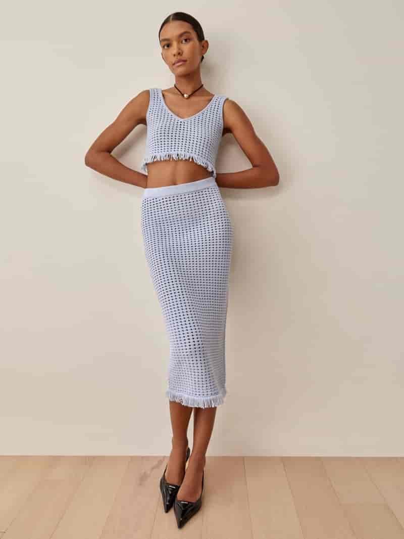 Reformation Lieta Open Knit Two Piece in Sky $248