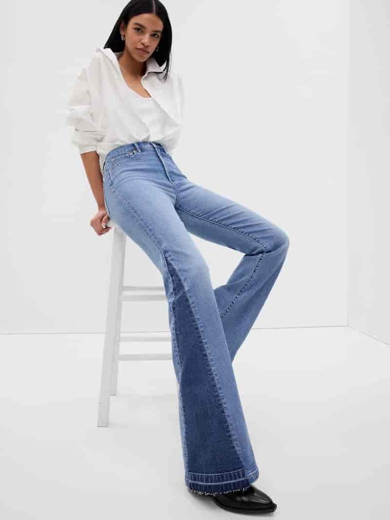 Gap High Rise Patched 70s Flare Jeans