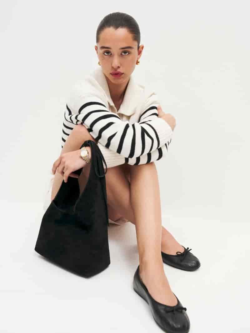 Reformation Small Vittoria Tote in Black Suede $398