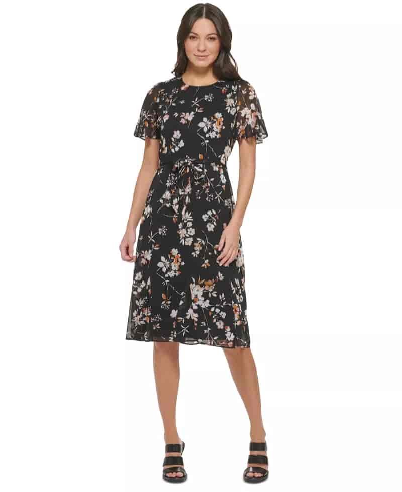 Sheath Dress Types DKNY Floral Print Godet Trim