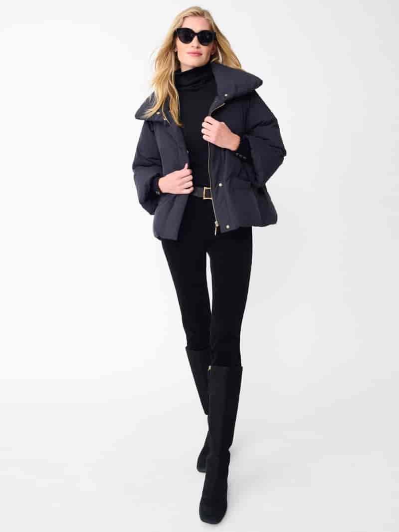 Proportions Puffer Jacket Skinny Jeans Turtleneck Outfit