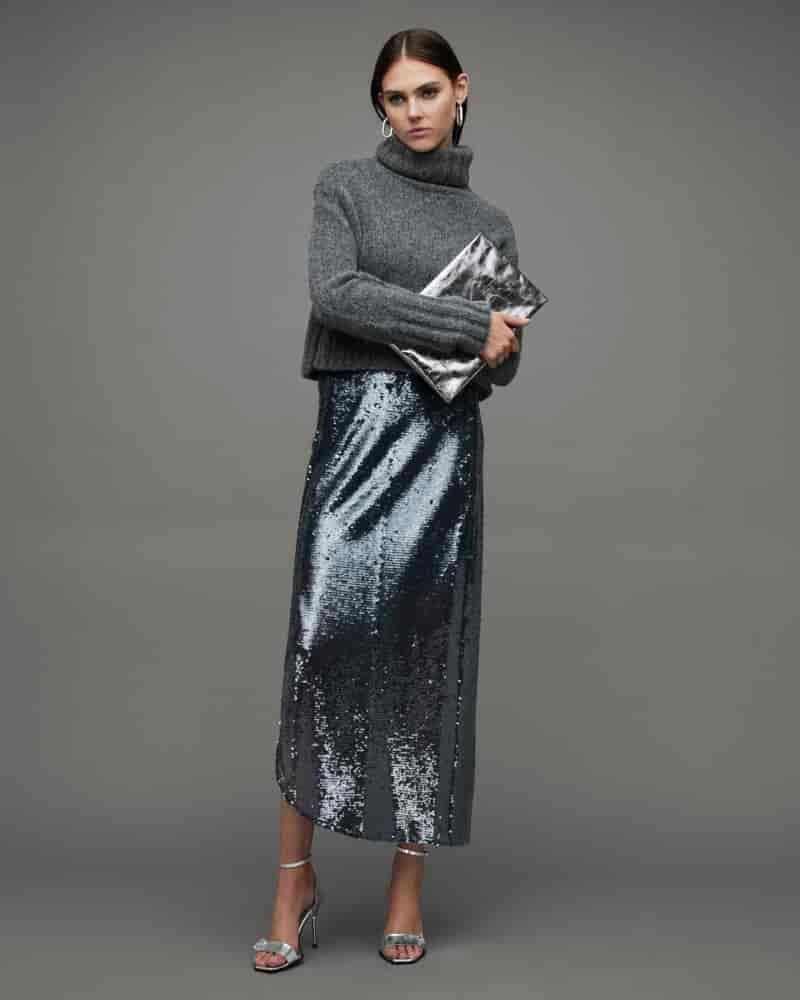 Sweater Sequin Skirt NYE Outfit Idea