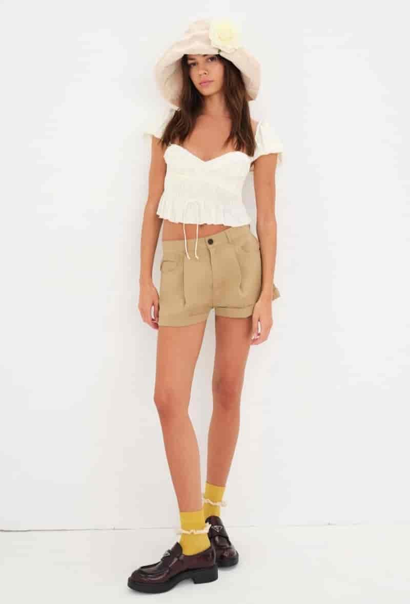 Corset Top Puff Sleeves Shorts FLL Coquette Aesthetic Ouitfit