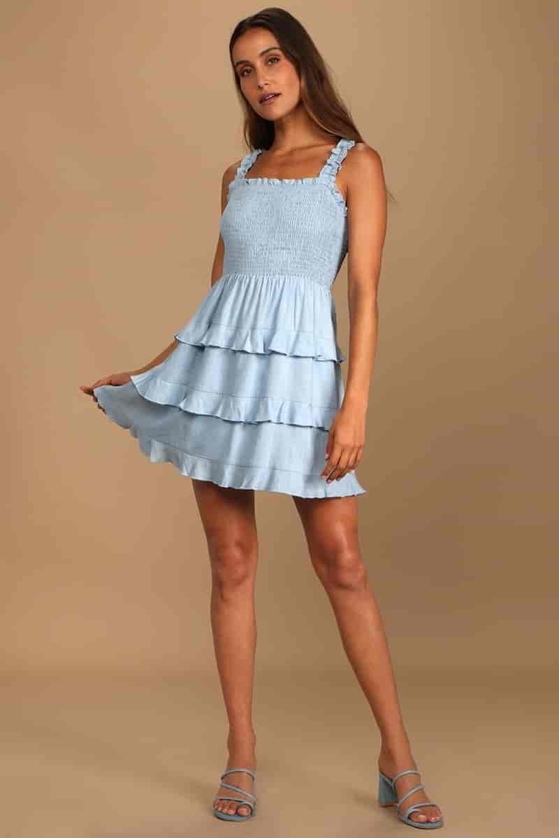 Smocked Ruffle Tie Back Mini Dress Lulus Coquette