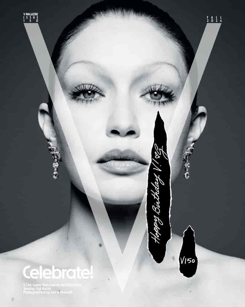 Wearing Cartier earrings, Gigi Hadid graces V Magazine's Fall 2024 cover.