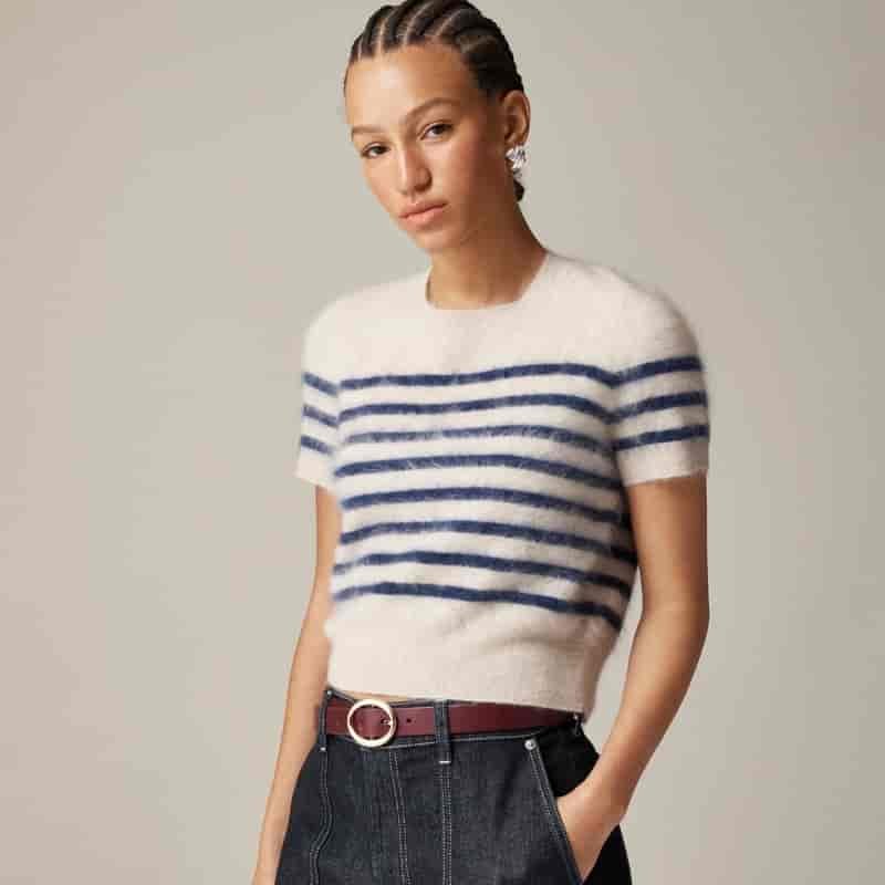 J. Crew Brushed Cashmere T-shirt in Stripe $148