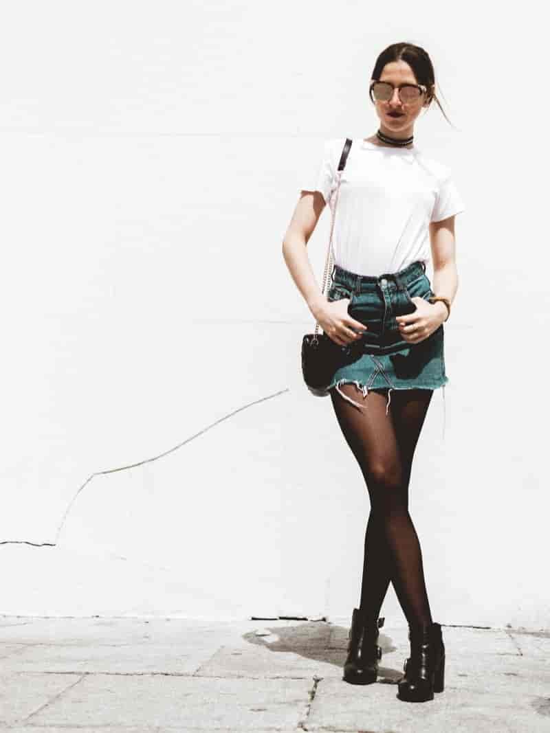 Denim Mini Skirt Ankle Boots