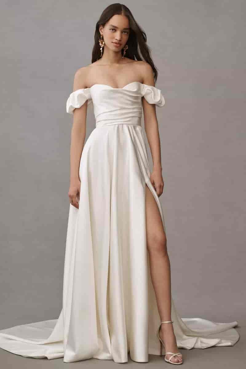 Jenny Yoo Kennedy Off-The-Shoulder A-Line Satin Wedding Gown $2,395