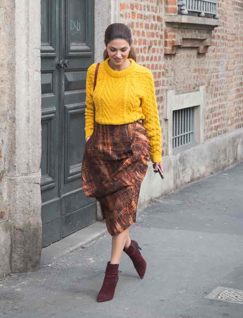 Knit Sweater Midi Skirt Ankle Boots Outfit
