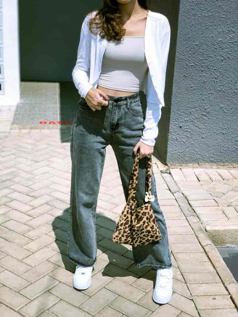 Tube Top Relaxed Jeans Leopard Bag