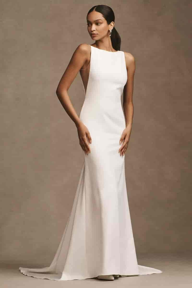 Watters Hyde Bateau-Neck Low-Back Trumpet Wedding Gown $1,295