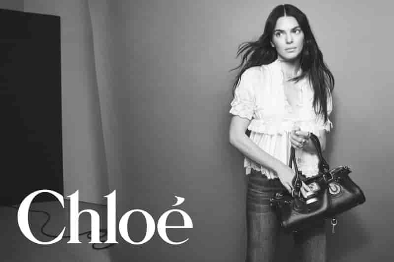 Kendall Jenner poses in Chloé's Paddington bag campaign.