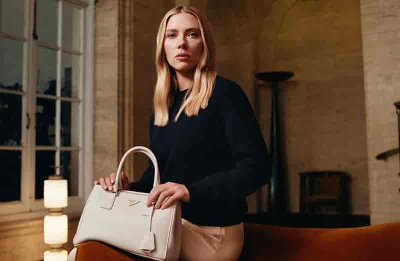 Scarlett Johansson poses in the Prada Galleria Ritual Identities campaign.