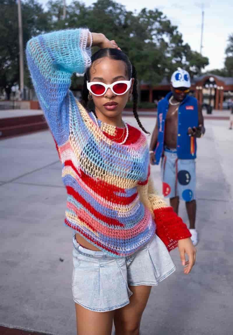 Colorful sweater look
