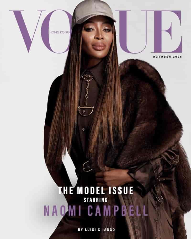 Supermodel Naomi Campbell graces the October 2025 cover of Vogue Hong Kong.