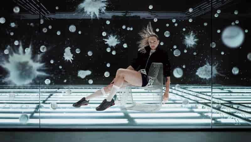 Aryna Sabalenka poses in the Nike Shox Z campaign.