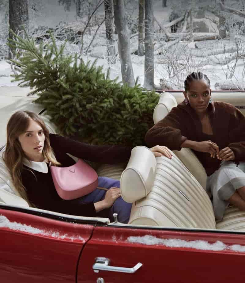 Maya Hawke and Letitia Wright star in Prada's Holiday 2025 campaign.