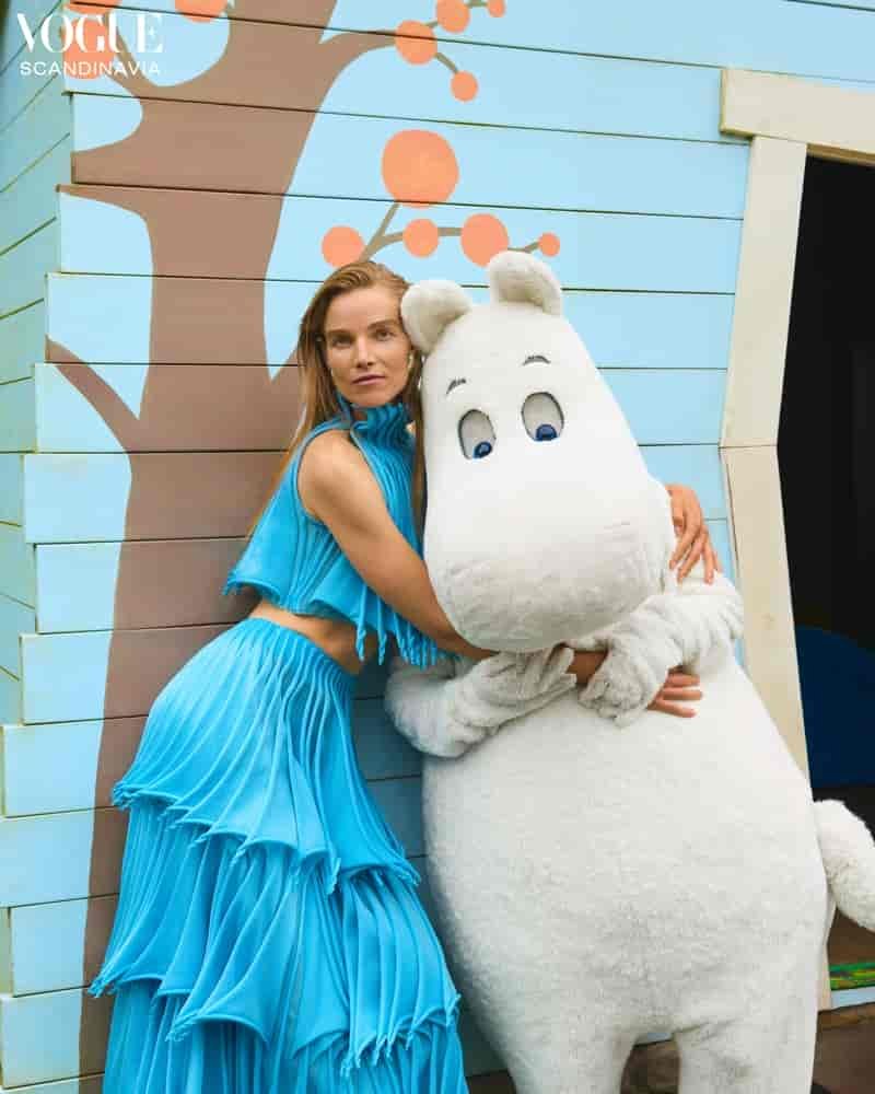 Suvi Riggs Koponen poses with Moomins for Vogue Scandinavia.