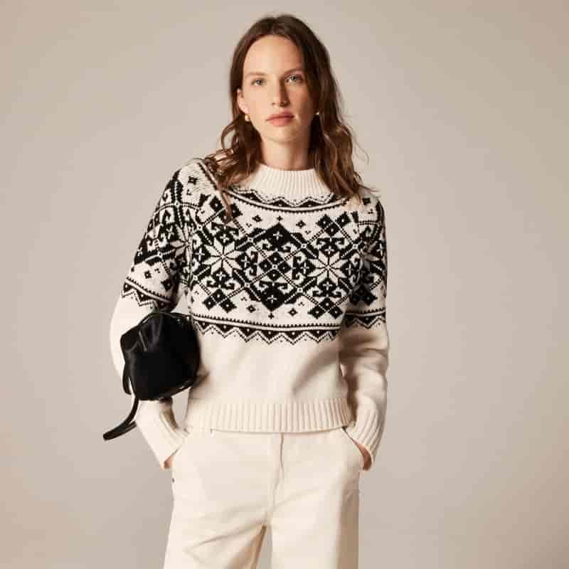 J Crew Fair Isle Snowflake Mockneck Sweater Vintage Wool