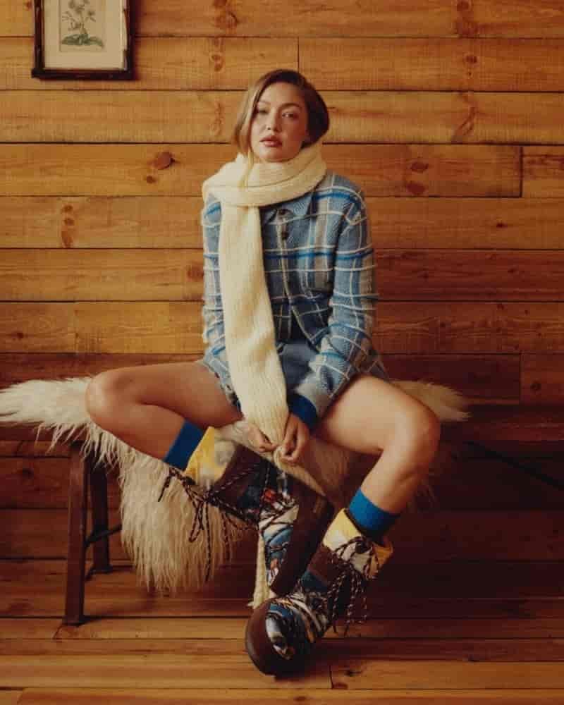 Gigi Hadid poses in Guest in Residence's winter 2025 collection.