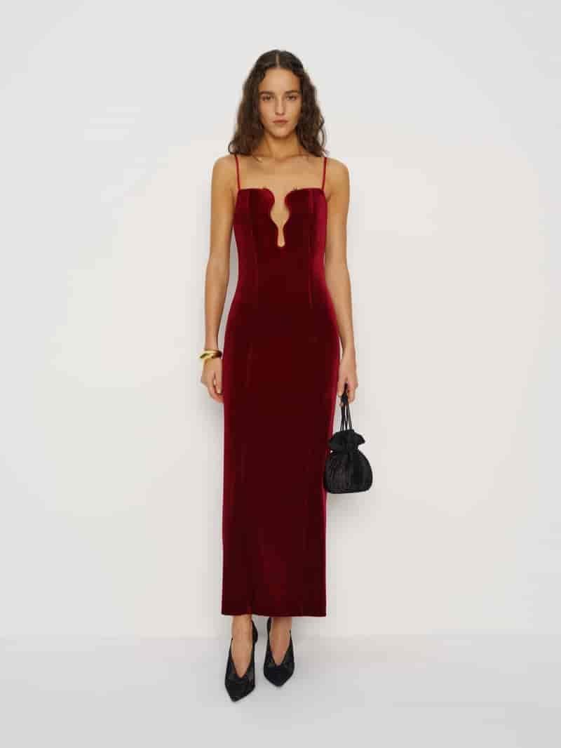 Reformation Isa Knit Dress in Red Velvet