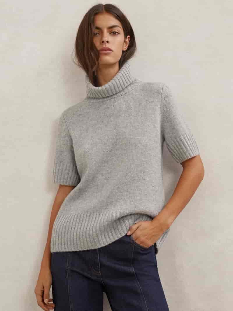 Reiss Esme Cashmere Short Sleeve Roll Neck Sweater