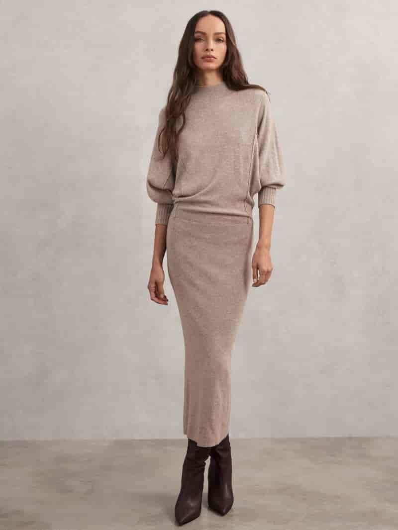 Reiss Suni Wool Blend High Neck Knitted Dress with Cashmere $295